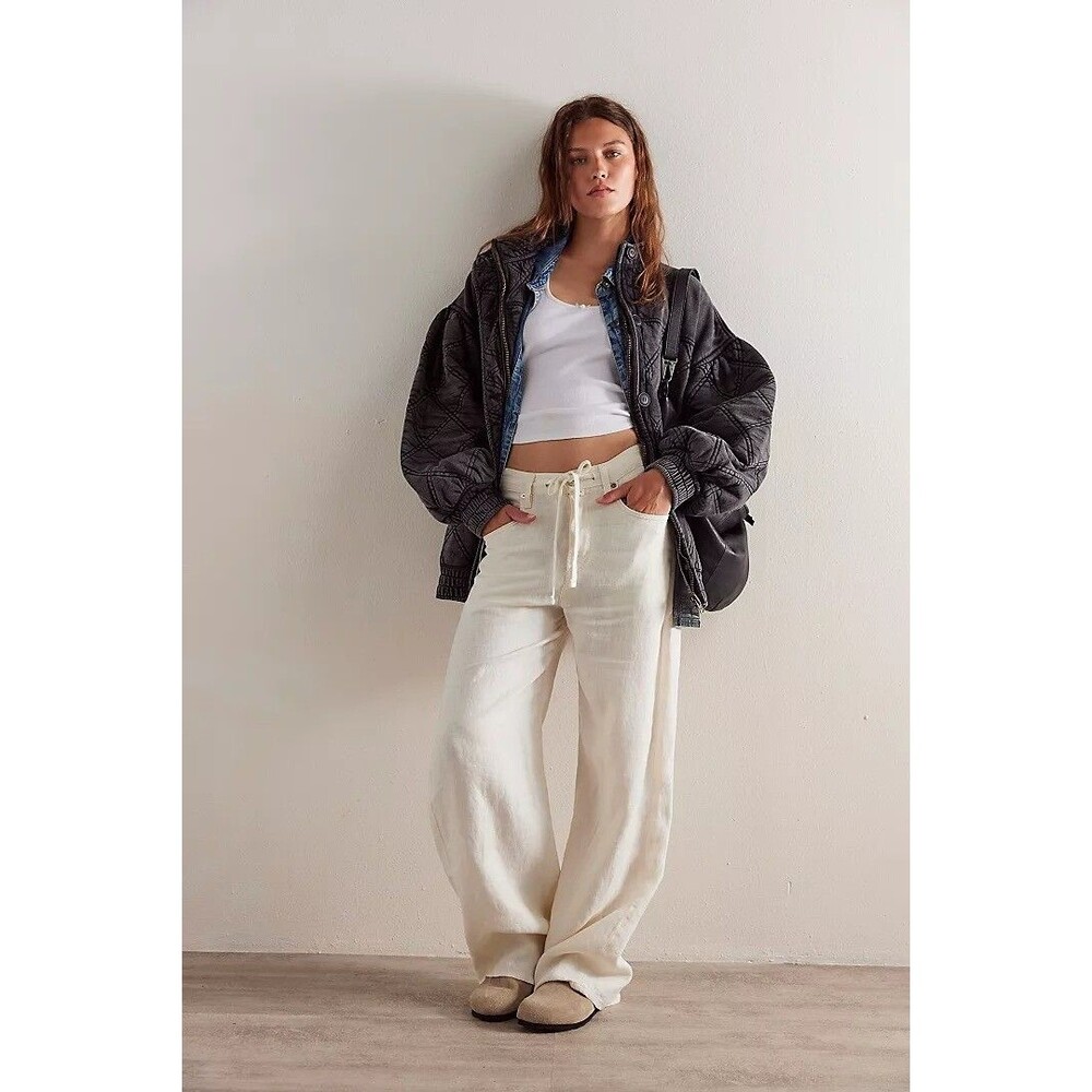 Free People Juno Quilted Jacket Top Bomber Oversized Buttondown Cotton M 276347